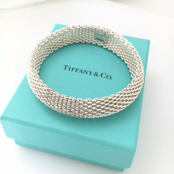 Tiffany Somerset Silver Mesh Weave Flexible Bangle Bracelet with Box or Pouch - Picture 15 of 16
